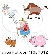 Poster, Art Print Of Farmer And Livestock Animals