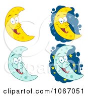 Clipart Happy Crescent Moons Royalty Free Vector Illustration