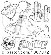 Poster, Art Print Of Outlined Mexican Items 1- Royalty Free Vector Illustration