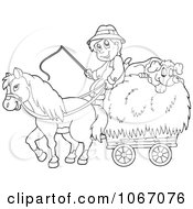 Poster, Art Print Of Outlined Farmer With A Horse And Dog Sleeping On Hay