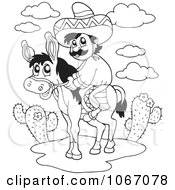 Clipart Outlined Mexican Man On A Donkey Royalty Free Vector Illustration by visekart