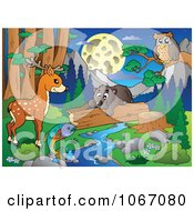 Clipart Wild Animals By A Forest Stream 2 Royalty Free Vector Illustration