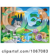 Poster, Art Print Of Wild Animals By A Forest Stream 5