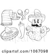 Poster, Art Print Of Outlined Mexican Items 2