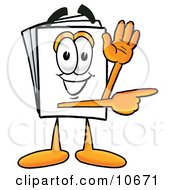 Clipart Picture Of A Paper Mascot Cartoon Character Waving And Pointing