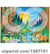 Poster, Art Print Of Wild Animals By A Forest Stream 3