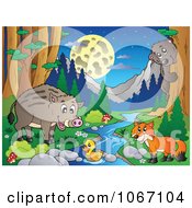Poster, Art Print Of Wild Animals By A Forest Stream 4
