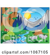 Clipart Tree Stump By A Creek In The Woods 2 Royalty Free Vector Illustration by visekart