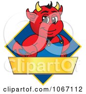 Clipart Devil Mascot On A Blue Diamond Sign Royalty Free Vector Illustration