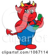Devil Mascot Holding A Telephone