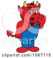 Clipart Devil Mascot Whispering Royalty Free Vector Illustration