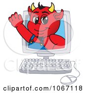 Clipart Devil Mascot On A Computer Screen Royalty Free Vector Illustration