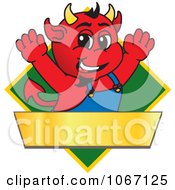 Clipart Devil Mascot On A Green Diamond Sign Royalty Free Vector Illustration by Mascot Junction