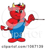Clipart Devil Mascot Holding A Pointer Stick Royalty Free Vector Illustration
