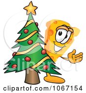 Poster, Art Print Of Cheese Mascot With A Christmas Tree - Royalty Free Vector Illustration