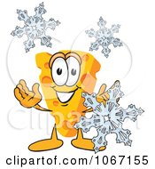Poster, Art Print Of Cheese Mascot With Snowflakes - Royalty Free Vector Illustration