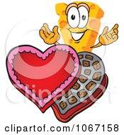 Poster, Art Print Of Cheese Mascot With Valentines Chocolate - Royalty Free Vector Illustration