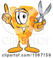 Cheese Mascot Holding Scissors - Royalty Free Vector Illustration