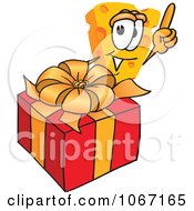 Poster, Art Print Of Cheese Mascot With A Christmas Gift - Royalty Free Vector Illustration