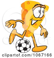 Poster, Art Print Of Cheese Mascot Playing Soccer - Royalty Free Vector Illustration