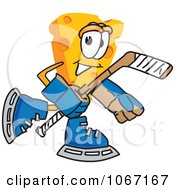 Clipart Cheese Mascot Playing Hockey Royalty Free Vector Illustration