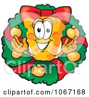 Poster, Art Print Of Cheese Mascot In A Christmas Wreath - Royalty Free Vector Illustration