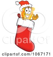 Poster, Art Print Of Cheese Mascot In A Christmas Stocking - Royalty Free Vector Illustration