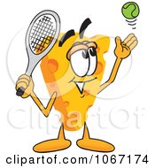 Poster, Art Print Of Cheese Mascot Playing Tennis - Royalty Free Vector Illustration