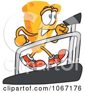 Poster, Art Print Of Cheese Mascot Walking On A Treadmill - Royalty Free Vector Illustration