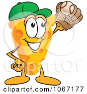 Poster, Art Print Of Cheese Mascot Playing Baseball - Royalty Free Vector Illustration