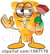 Clipart Cheese Mascot Holding A Rose Royalty Free Vector Illustration