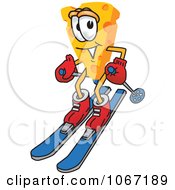 Clipart Cheese Mascot Skiing Royalty Free Vector Illustration
