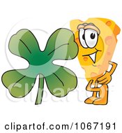 Poster, Art Print Of Cheese Mascot With A Shamrock - Royalty Free Vector Illustration
