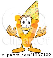 Poster, Art Print Of Cheese Mascot Wearing A Party Hat - Royalty Free Vector Illustration