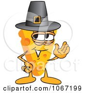 Poster, Art Print Of Cheese Mascot Wearing A Pilgrim Hat - Royalty Free Vector Illustration
