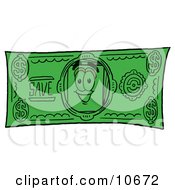 Clipart Picture Of A Paper Mascot Cartoon Character On A Dollar Bill