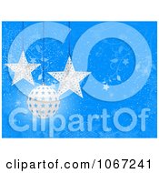 Poster, Art Print Of Christmas Star And Bauble Ornaments Over Blue Snowflakes