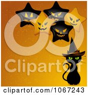 Clipart Halloween Party Background With Balloons And A Cat Royalty Free Vector Illustration