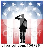 Silhouetted Military Soldier Saluting Over American Flag