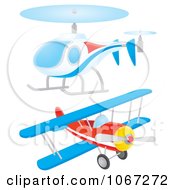 Poster, Art Print Of Helicopter And Biplane