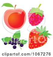 Poster, Art Print Of Red Apple Raspberry Strawberry And Blueberries