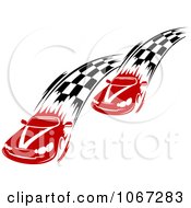 Poster, Art Print Of Two Racecars With Checkered Paths