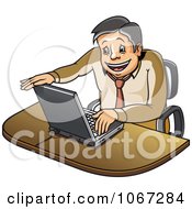 Clipart Businessman Opening His Laptop Royalty Free Vector Illustration