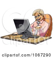 Clipart Happy Businessman Sitting At His Computer Royalty Free Vector Illustration