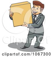 Clipart Happy Businessman Holding A Box Royalty Free Vector Illustration