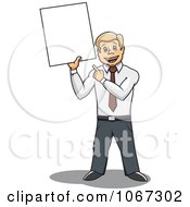Clipart Businessman Holding Up A Blank Sign Royalty Free Vector Illustration