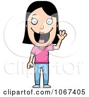 Clipart Happy Woman Waving Royalty Free Vector Illustration