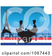 Poster, Art Print Of Silhouetted Paris Couple Drinking Wine By The Eiffel Tower