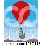 Poster, Art Print Of Boy In A Hot Air Balloon Looking Out Over Mountains 1