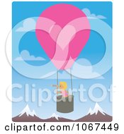 Clipart Girl In A Hot Air Balloon Looking Out Over Mountains 1 Royalty Free Vector Illustration